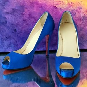 COPY - Blue Satin Christian Louboutin Peep-Toe Pumps